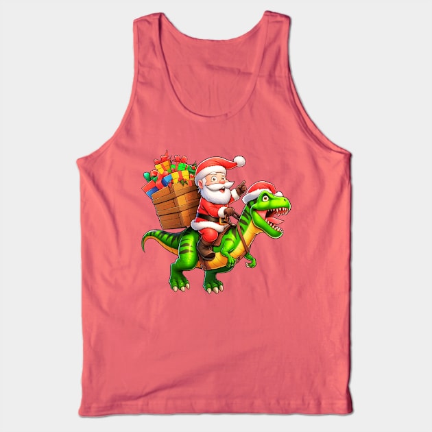 Santa Claus Riding T-REX Tank Top by Etopix